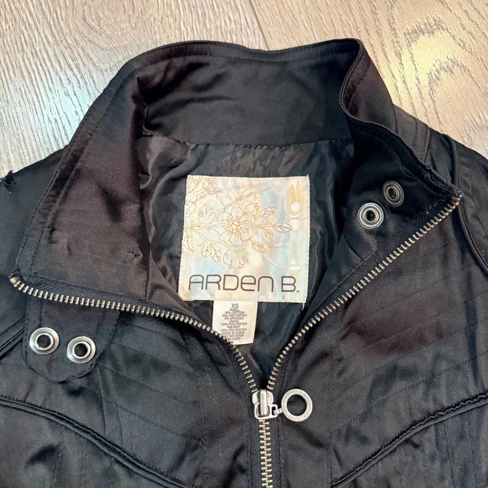 Arden B Bomber Jacket Black Moto Full Zip Ribbed XS Kids